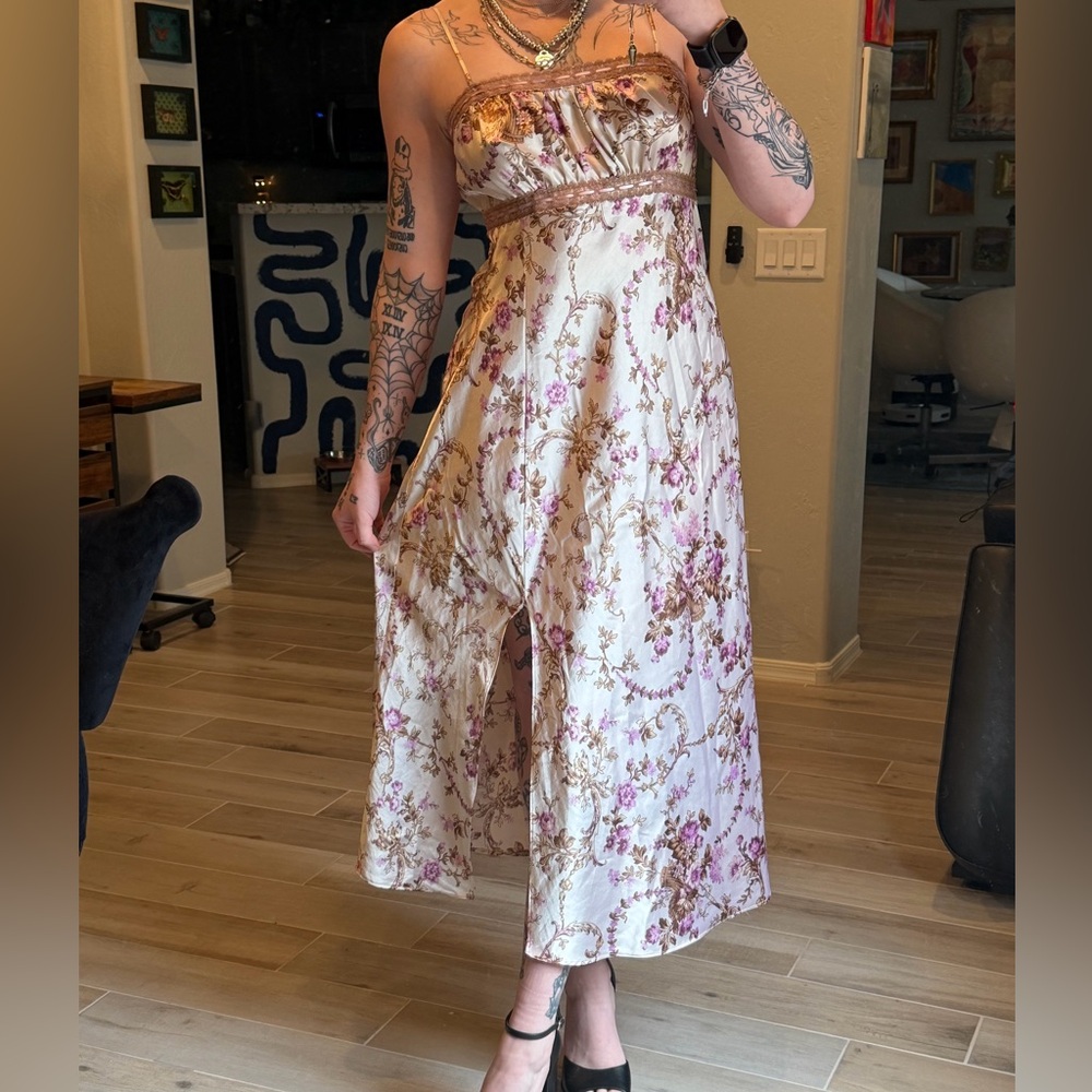 Linea Donatella Cream Floral Maxi Dress with Pink and Gold Accents